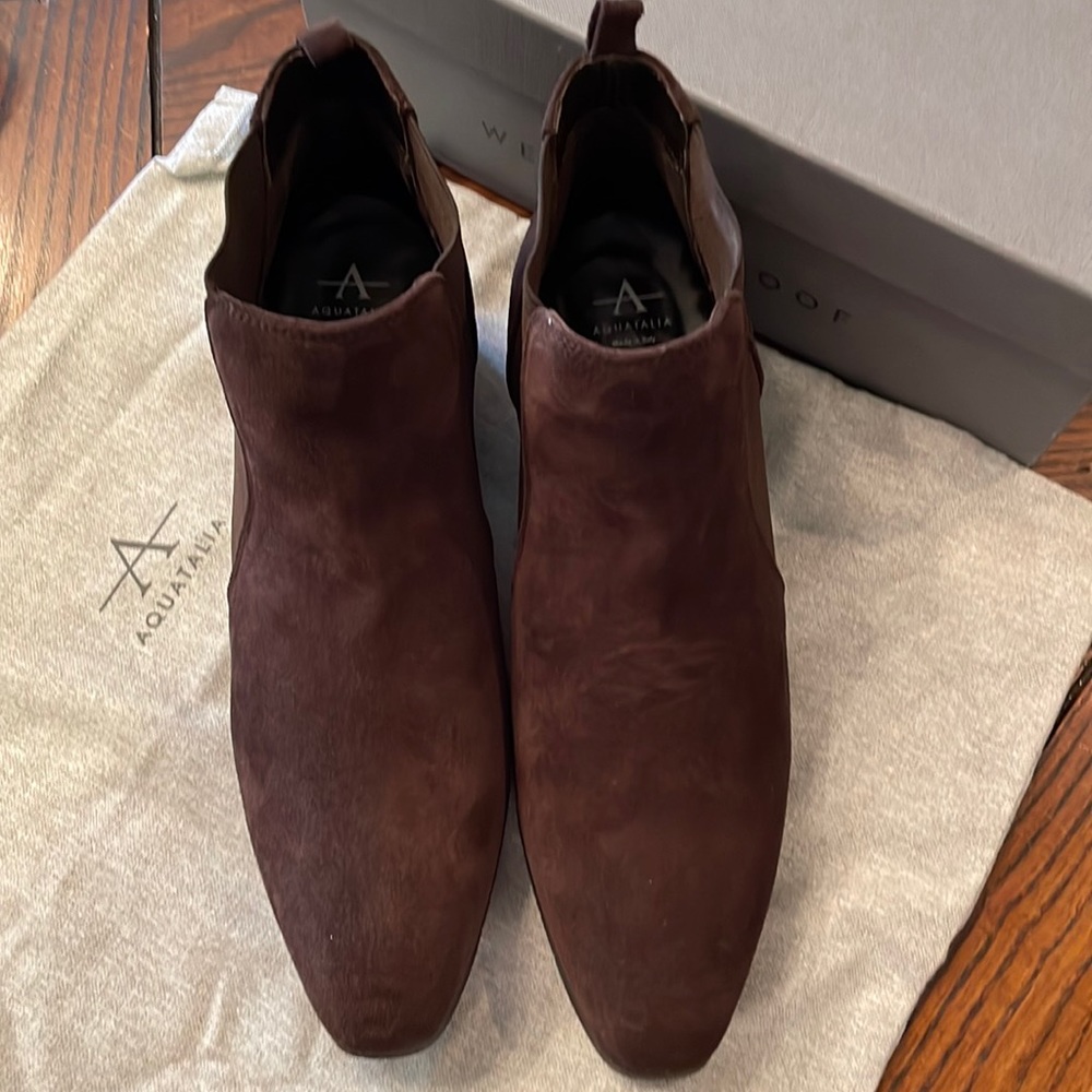 Aquatalia Weatherproof Espresso Brown Suede Ankle Boots 10.5
